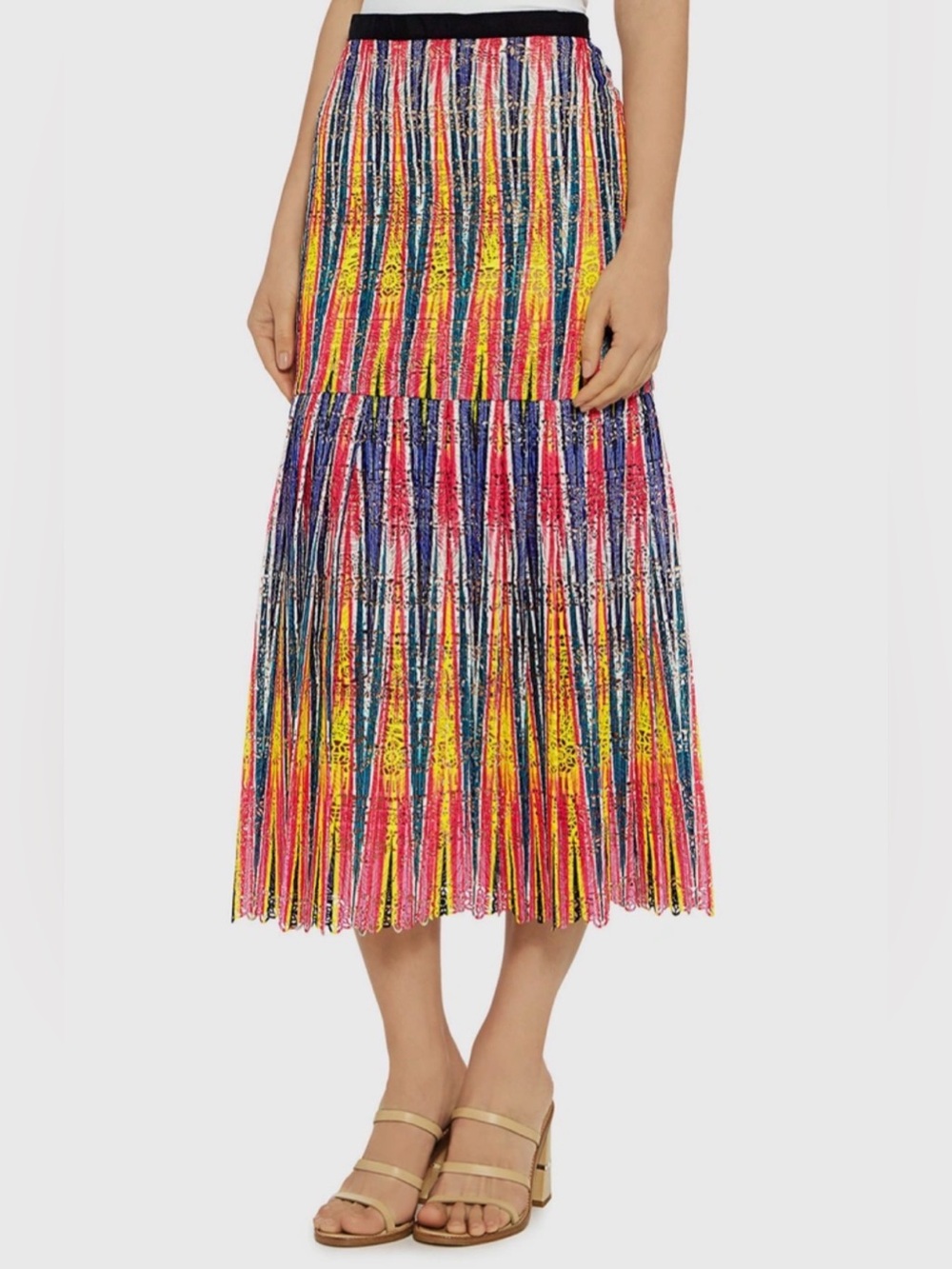 SALONI Multicolor Striped Pleated Midi Skirt